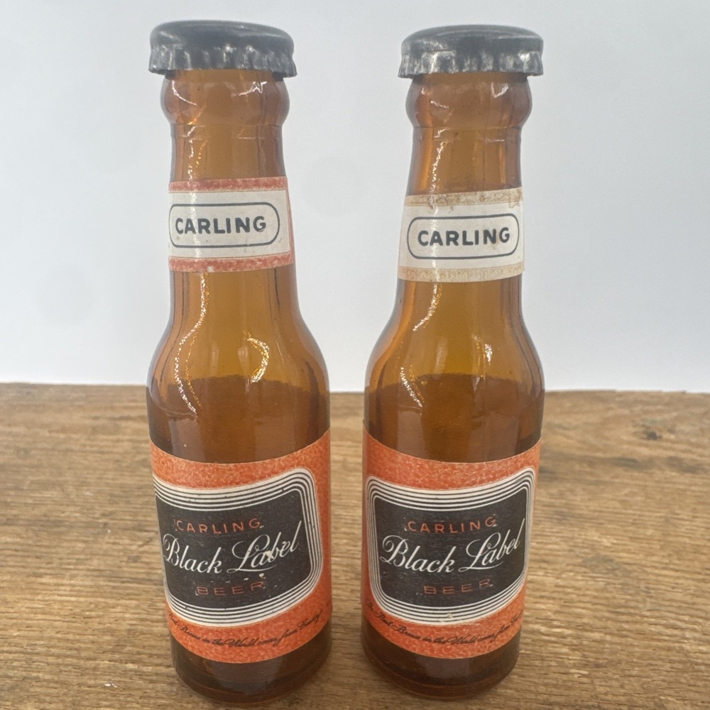 VTG Carling Black Label Beer Glass‎ Salt and Pepper Shakers 4" Tall Barware